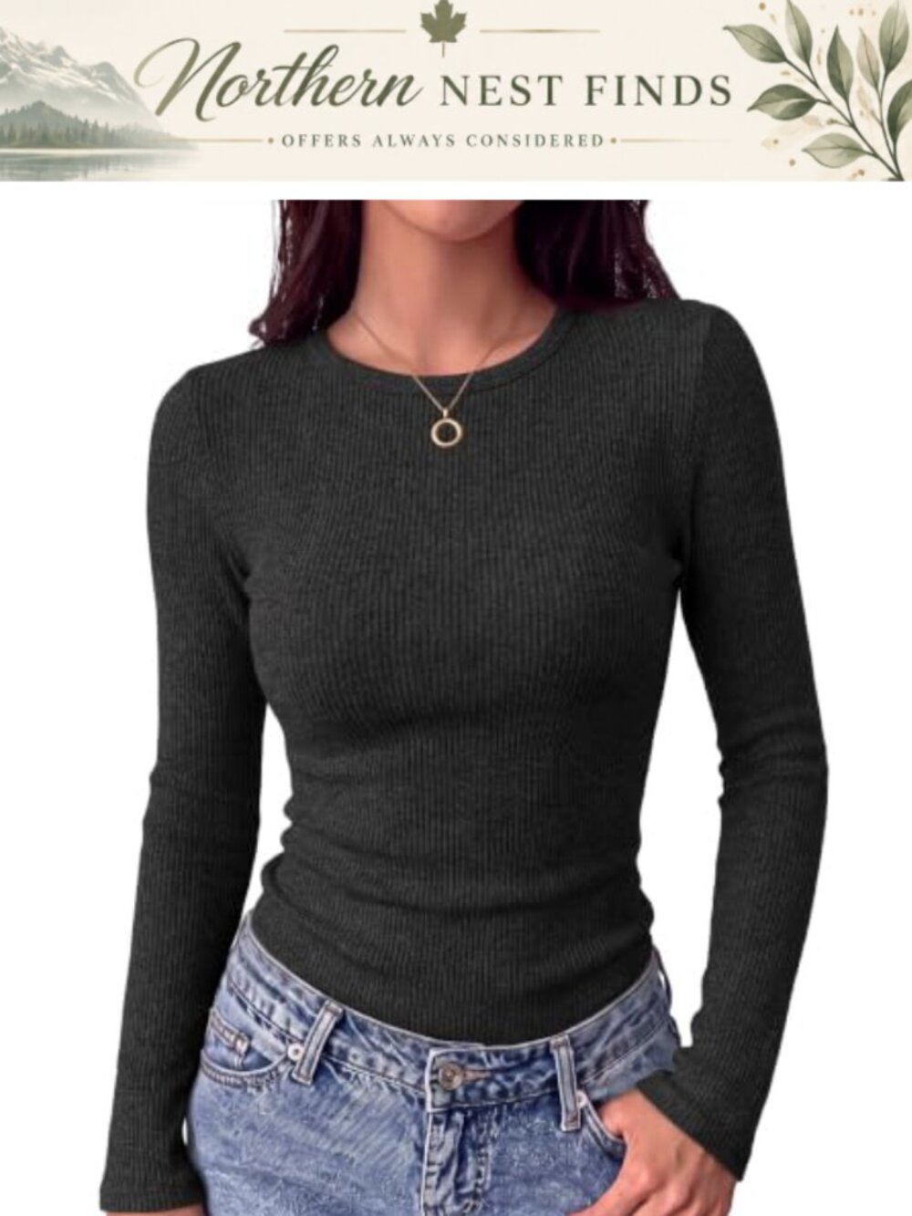 Ekouaer Ribbed Long Sleeve Thermal Top Crew Neck Base Layer Undershirt
